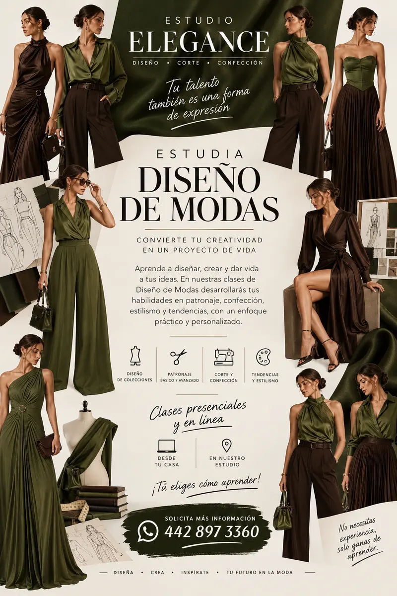 Studio Elegans pone a tu disposición cursos especializados de Diseño Corte y Confección,con opción a certificacion ofici